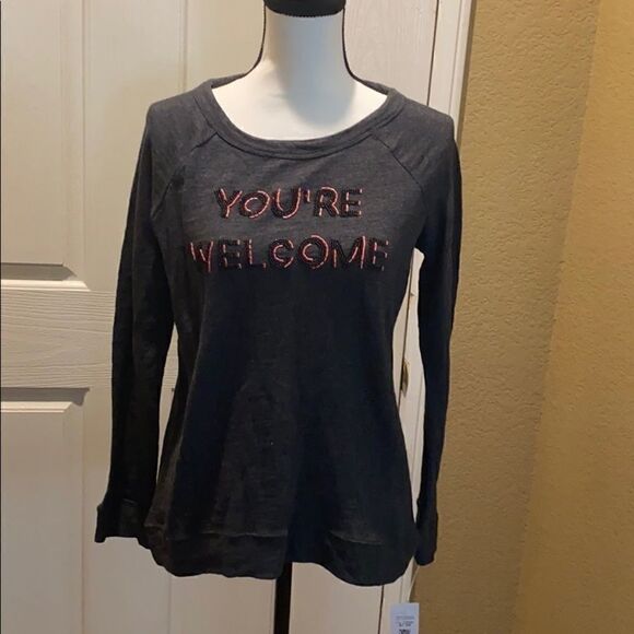 LOFT Women’s Gray Beaded You’re Welcome Sweatshirt - Picture 1 of 6